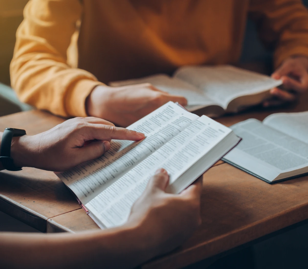 People studying with open books together.
